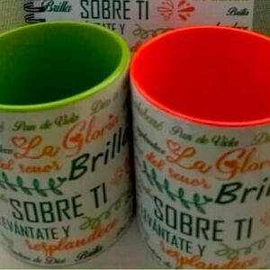 Coffee cups with colored biblical message interior you have several colors.